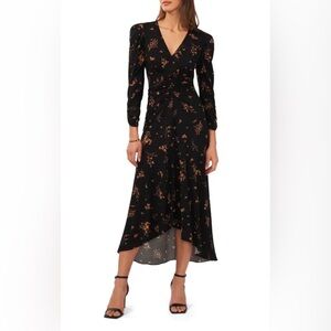 Halogen Floral Print Long Sleeve High-Low Dress In Black/ Desert S